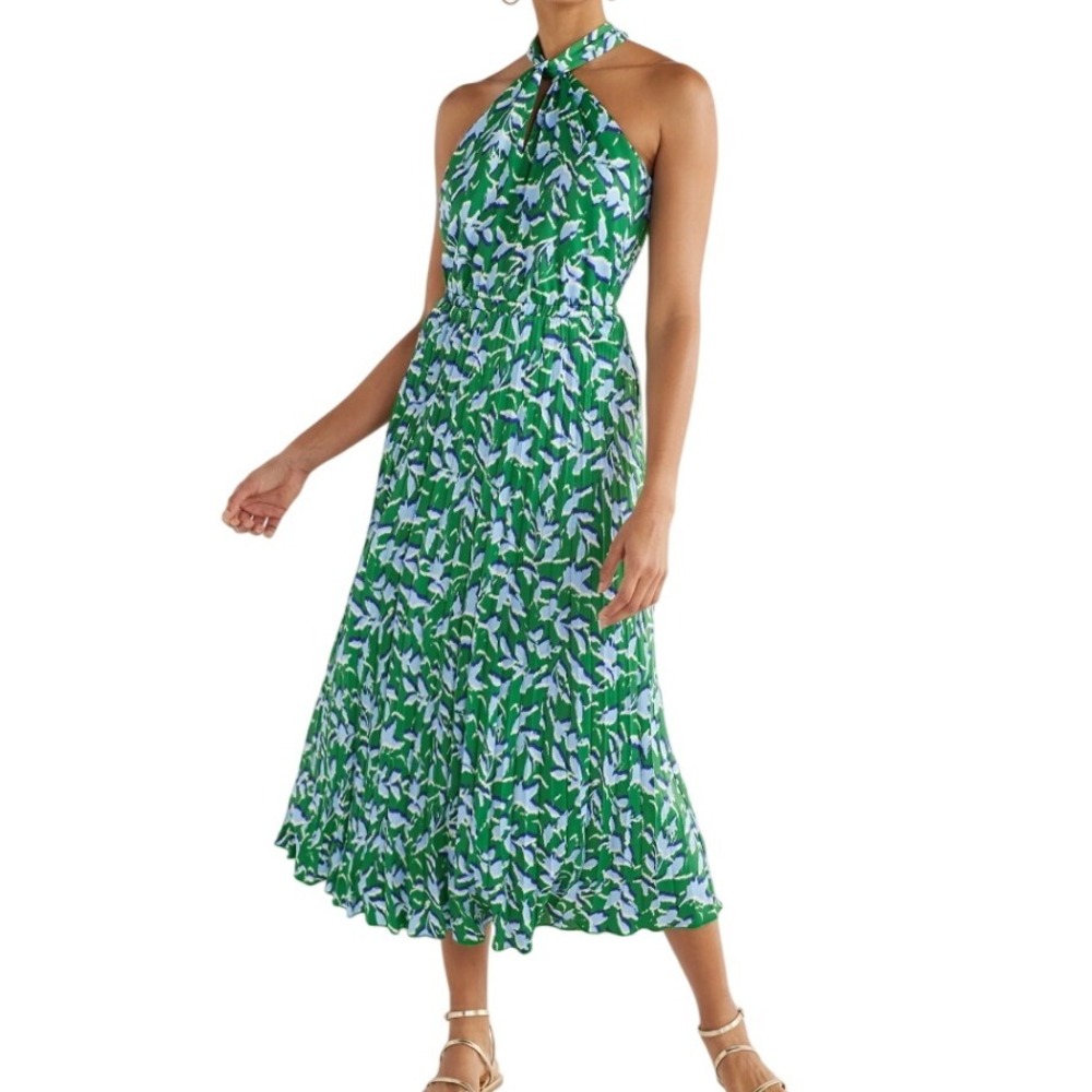 Scoop NYC Green and White Floral Halter Midi Dress